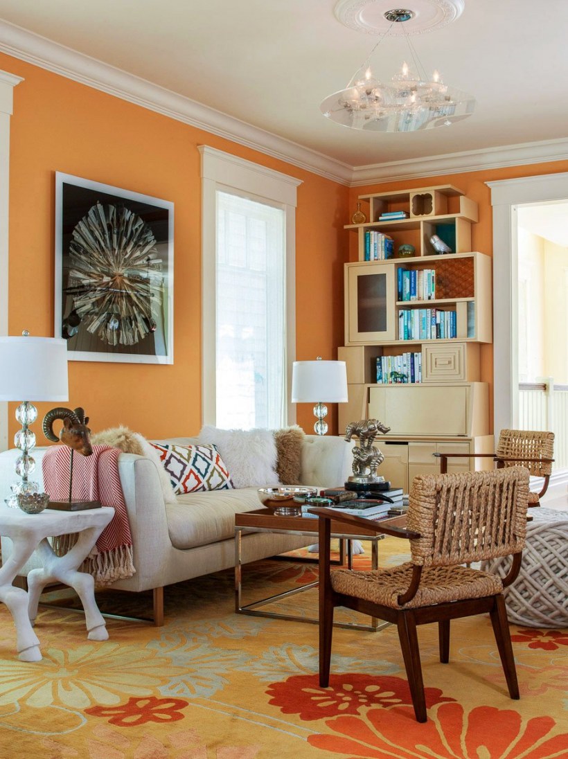 Гостиная в оранжевых тонах