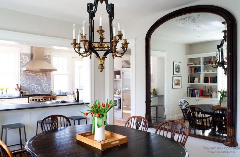 Зеркало на кухне в интерьере