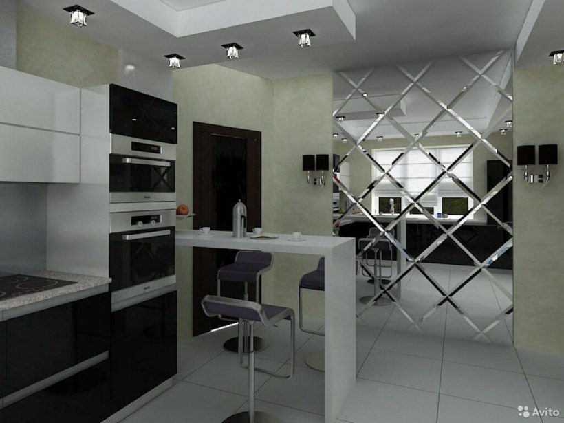 Зеркальная плитка на кухне