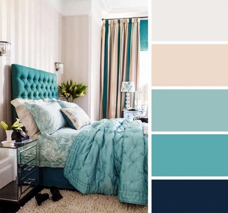 Сочетание бежевого и бирюзового