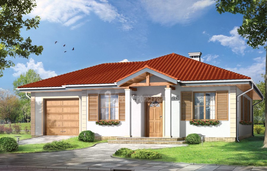 Маленький одноэтажный дом с гаражом