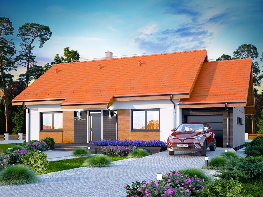 Одноэтажный дом из газобетона с гаражом