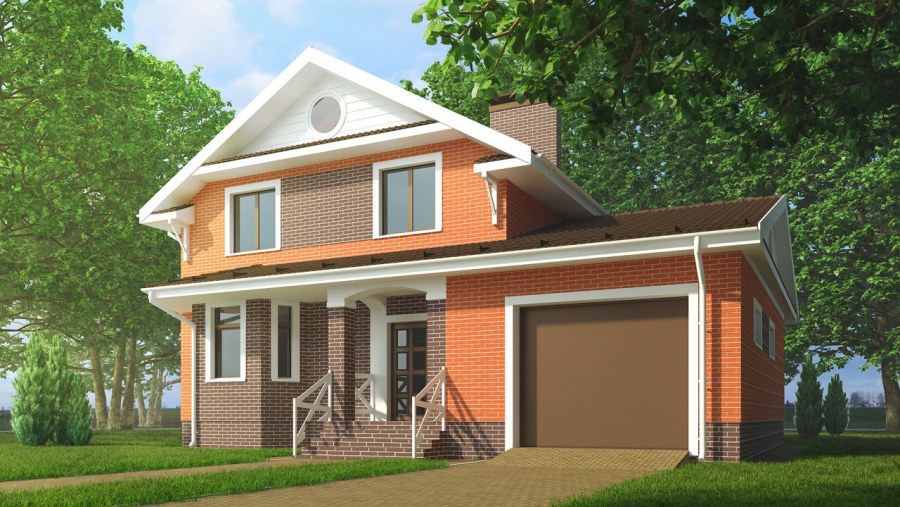 Дом с гаражом и верандой
