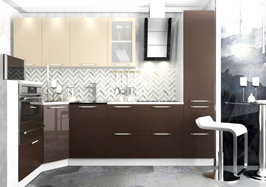 Кухня в бежевом и коричневом цвете