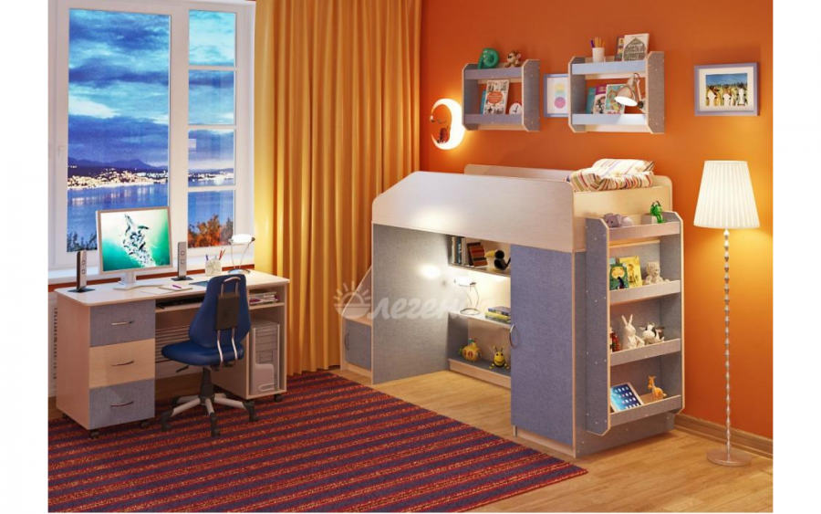 Кровать чердак Легенда 11.4 с полками