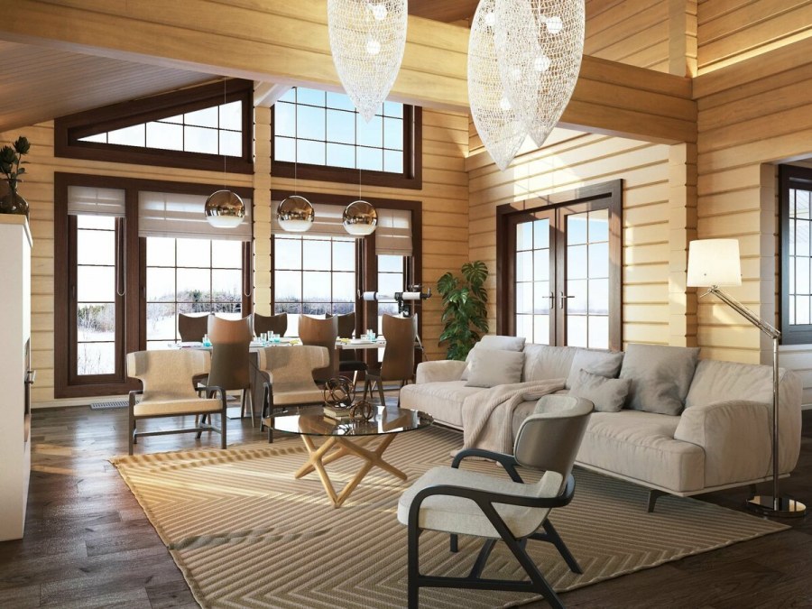 Интерьер в скандинавском стиле в деревянном доме