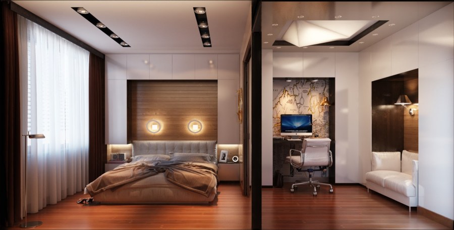 Спальня и офис в одной комнате