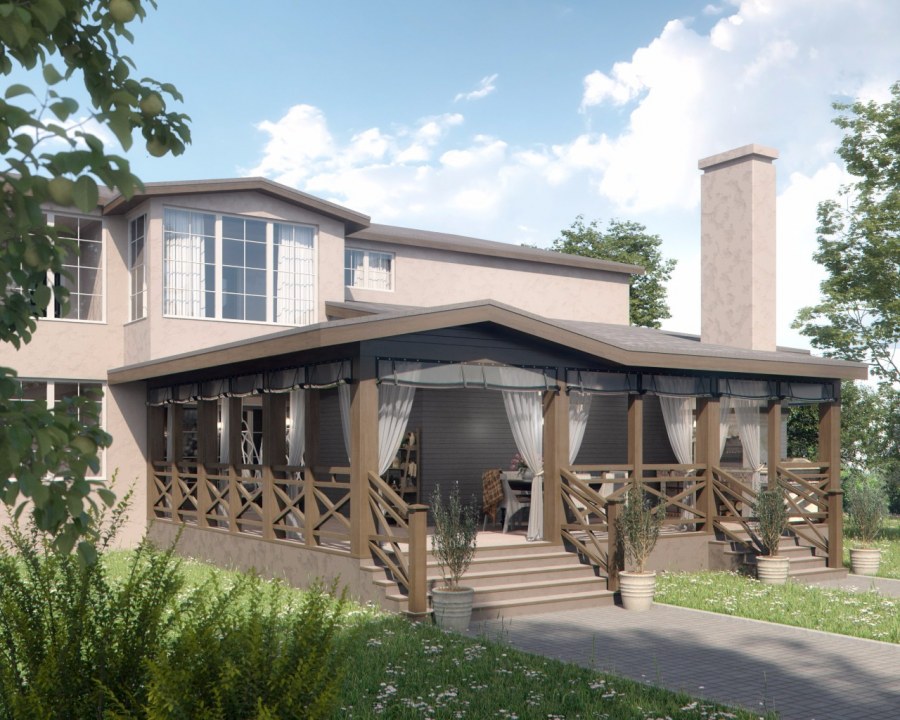 Терраса с мангалом к таунхаусу