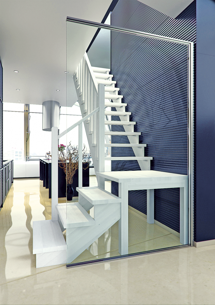 Деревянная межэтажная лестница лес-08 (поворот 90°)