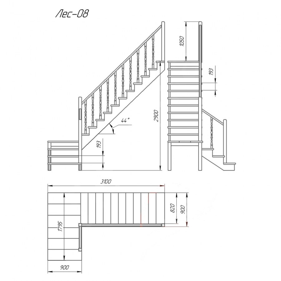 Деревянная межэтажная лестница лес-03
