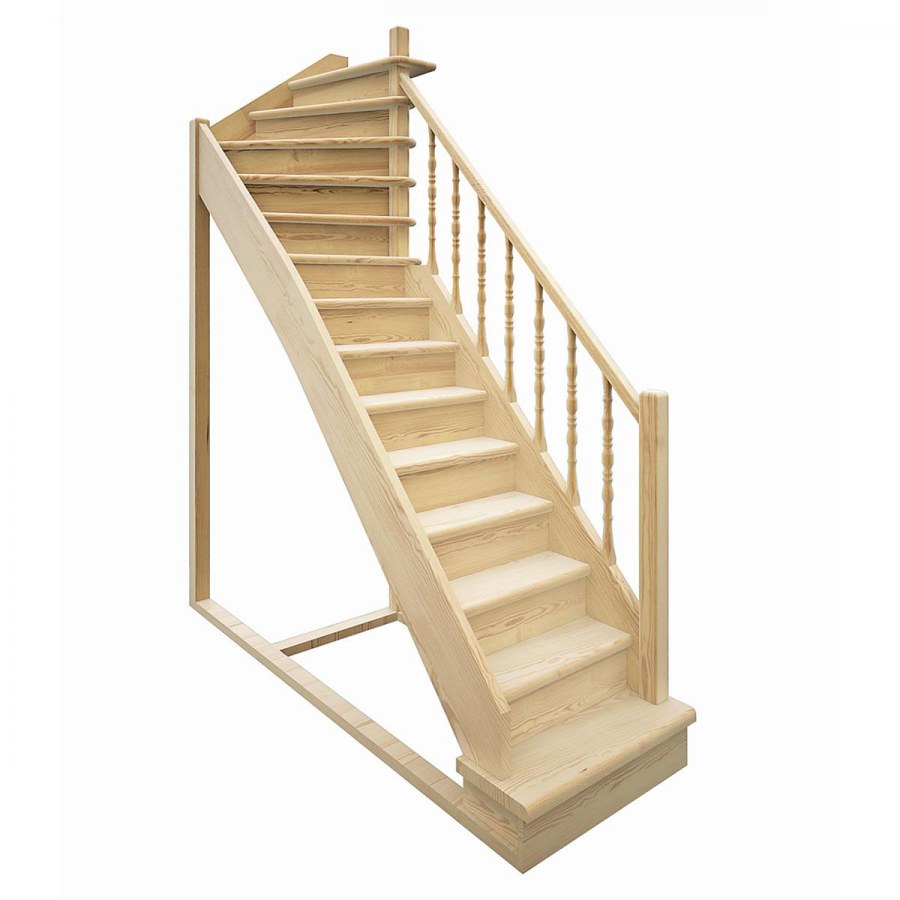 Деревянная межэтажная лестница лес-08 (поворот 90°)