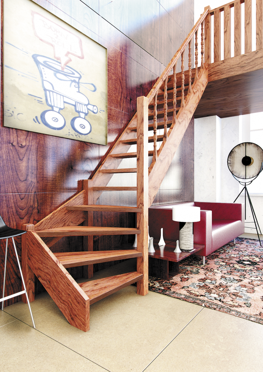 Деревянная межэтажная лестница лес-08 (поворот 90°)