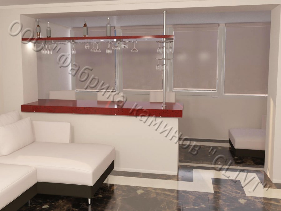 Барная стойка между кухней и балконом