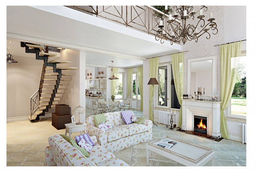 Спальня в Прованс стиле в срубовом доме