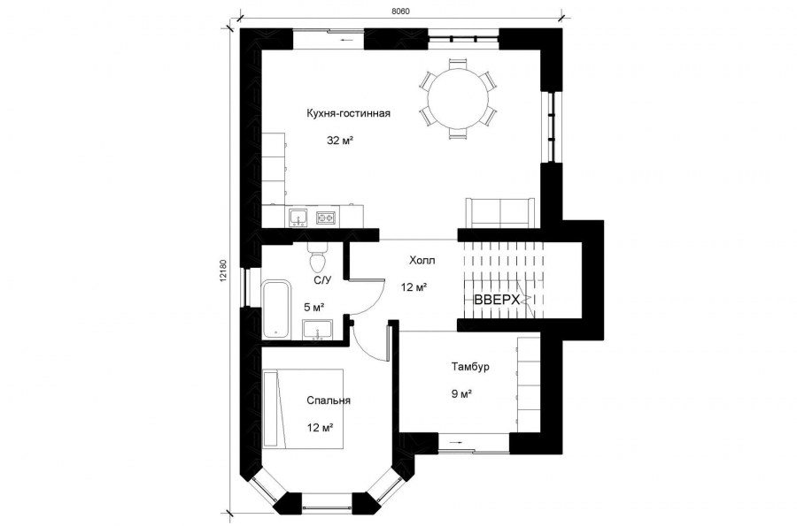 Дом с одной спальней и кухней гостиной тамбур