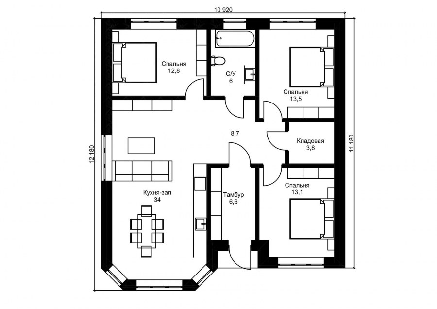 Планировка 110 м2 одноэтажного