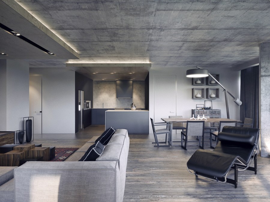 Потолок под бетон в стиле лофт