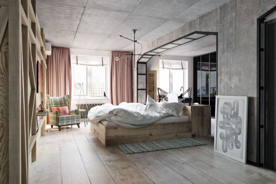 Комната с бетонными стенами