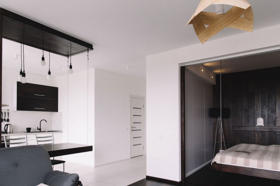 Черно-белый интерьер квартиры студии