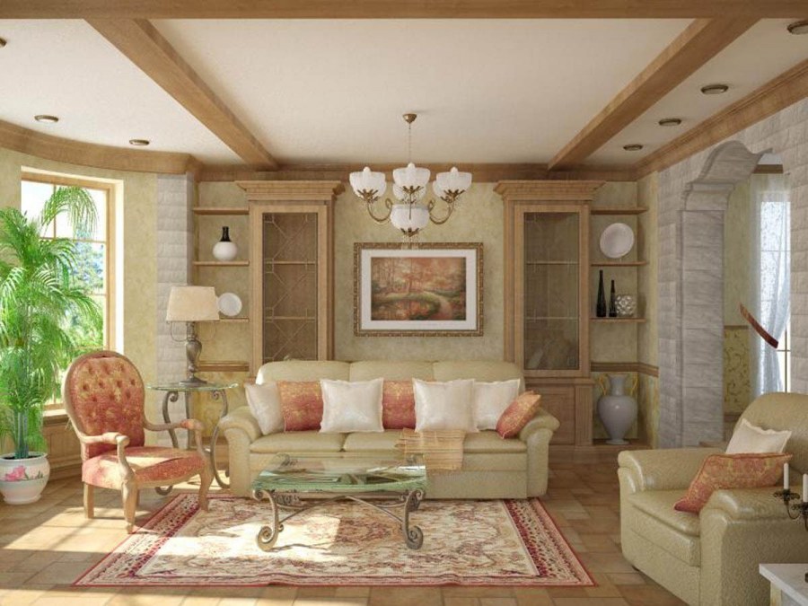 Отделка гостиной комнаты в частном доме