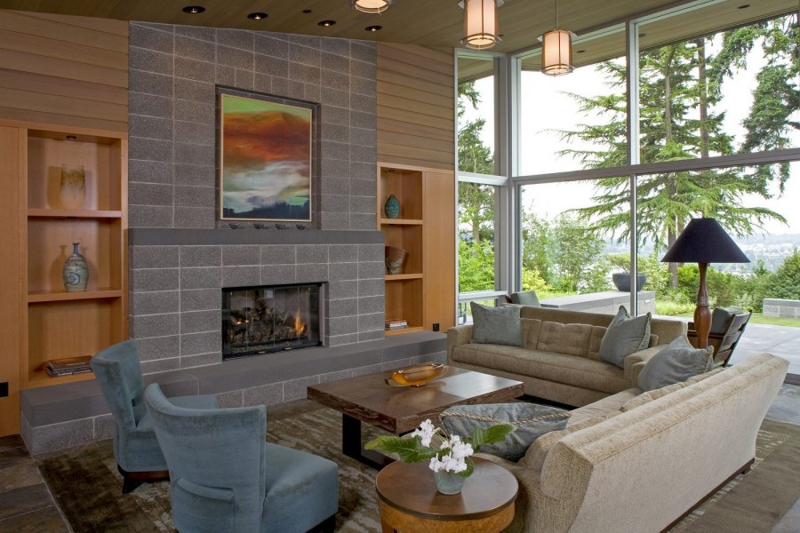 Гостиная с камином проект