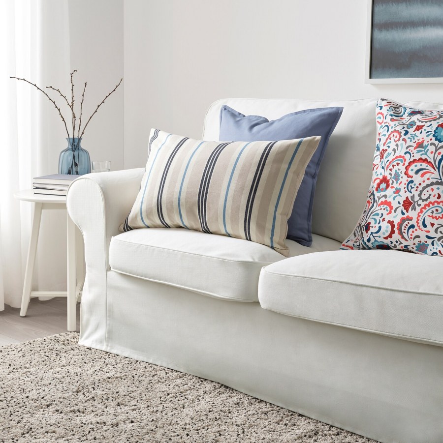 Смалстэкра чехол на подушку, бежевый/синий/в полоску40x65 см