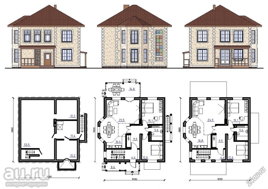 План двухэтажного коттеджа чертеж