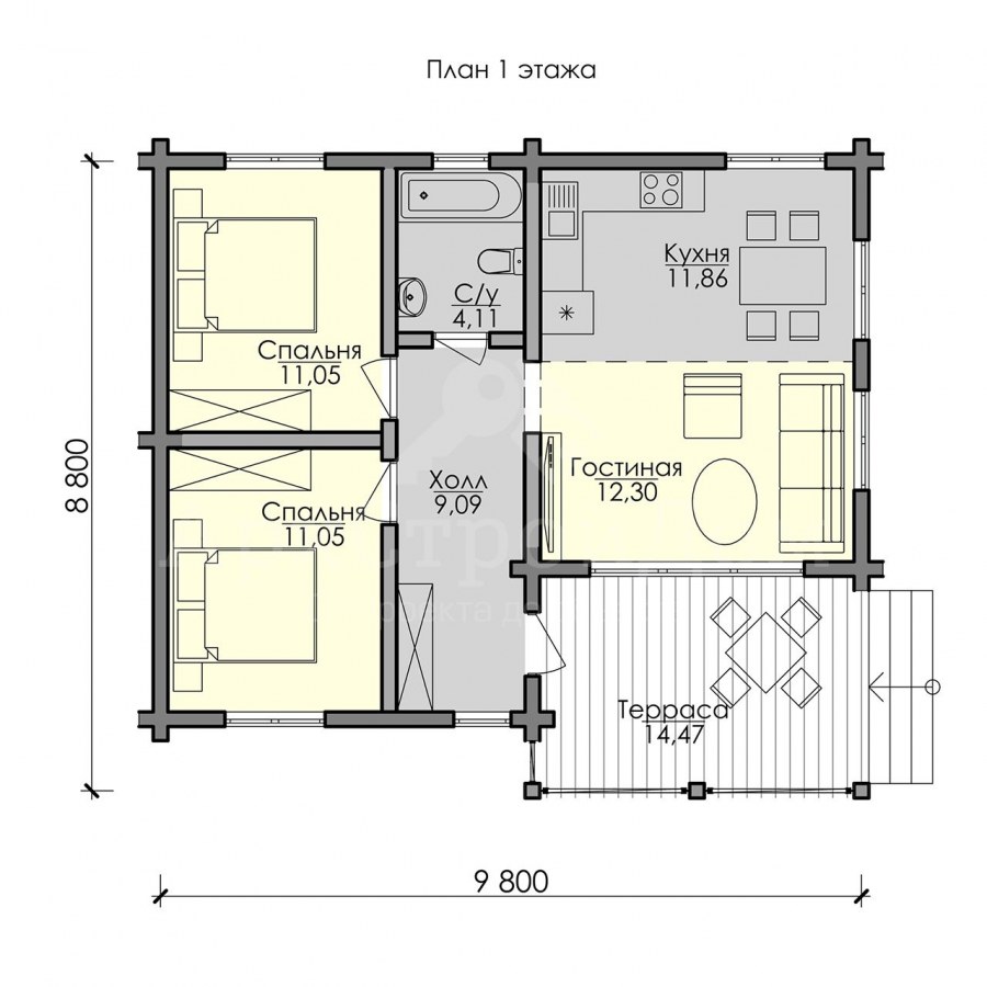 Одноэтажный дом из бруса планировка