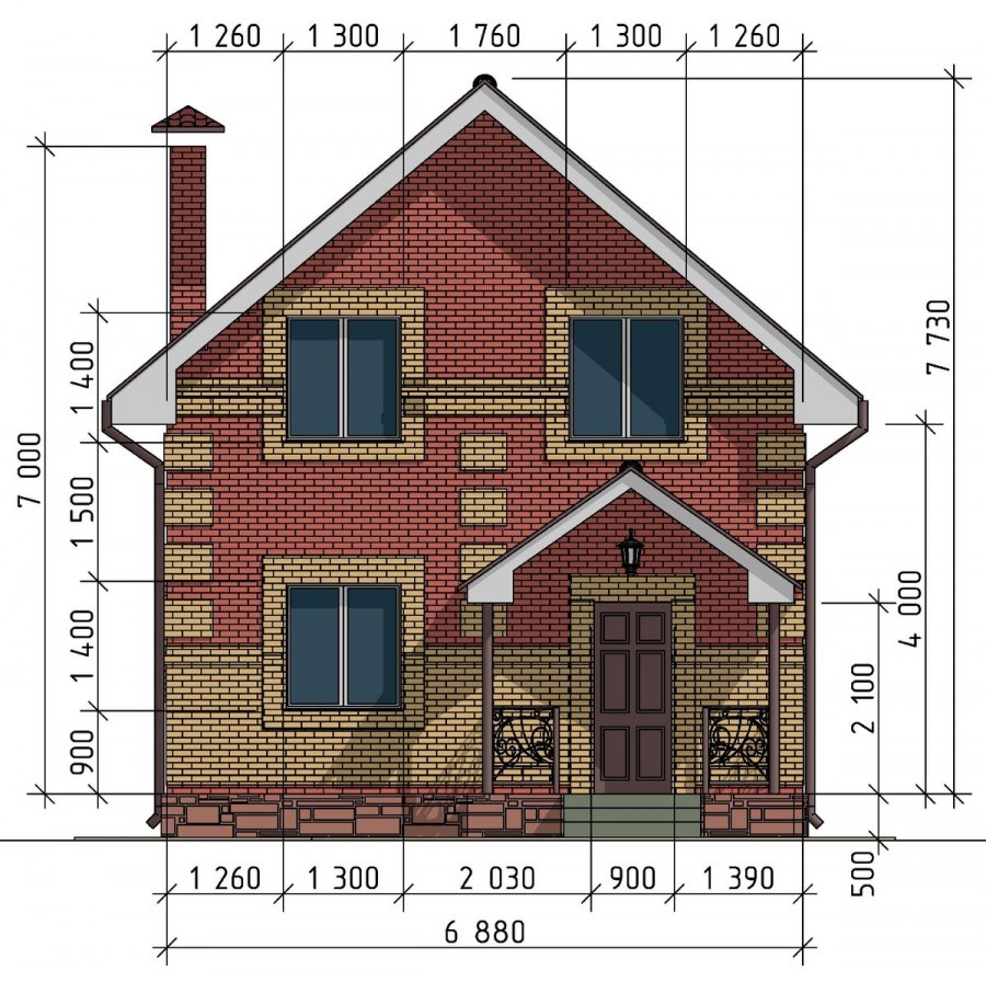 Дом 2х этажный из кирпича чертеж