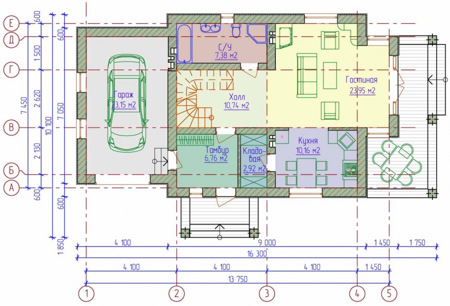 Одноэтажный коттедж планировка