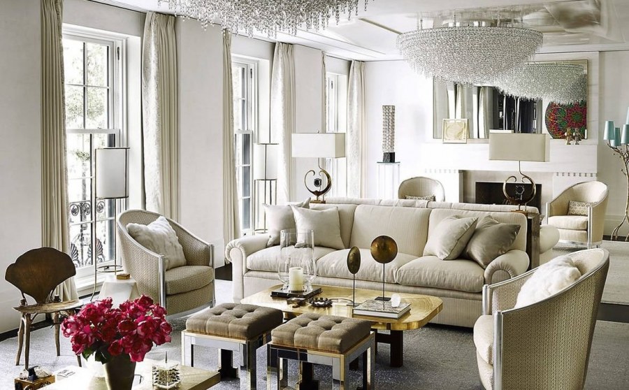 Интерьер гостиной в стиле гламур