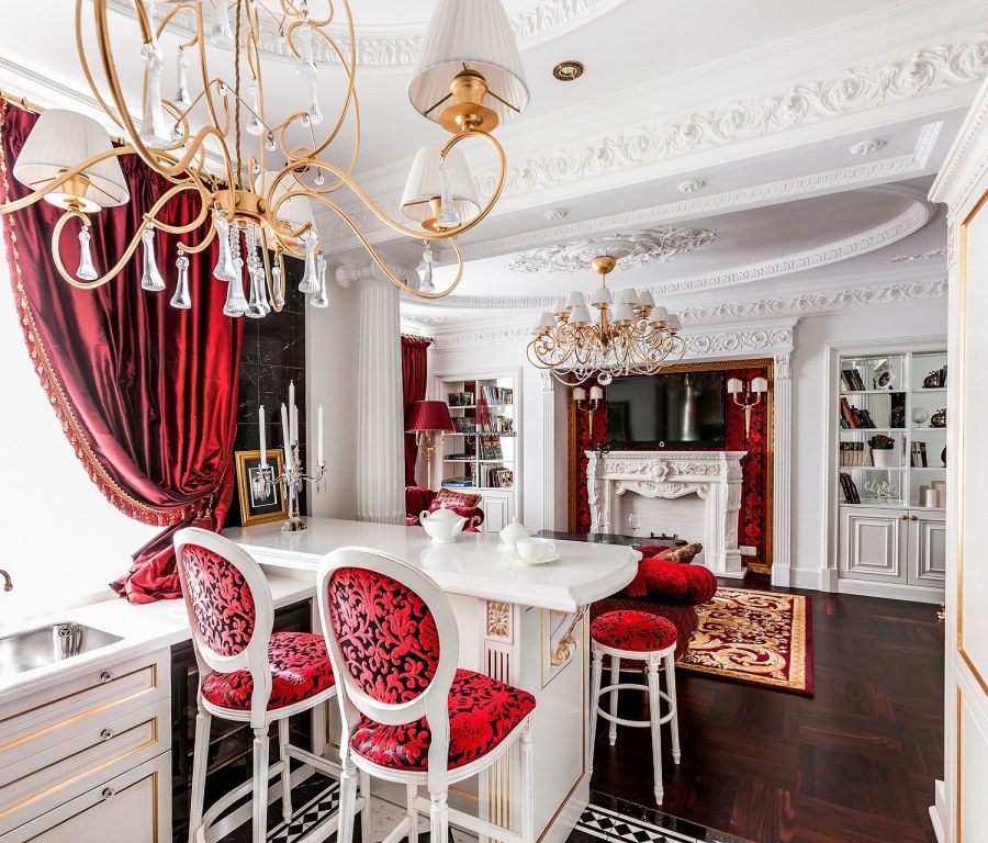 Гостиная кухня в стиле гламур