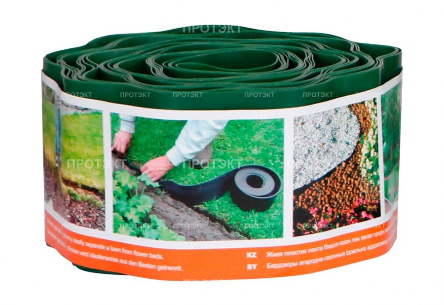 Бордюрная лента Протэкт гофра б-10, хаки, 9 х 0.1 м