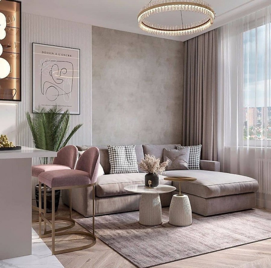 Дизайн гостиной в нюдовых оттенках