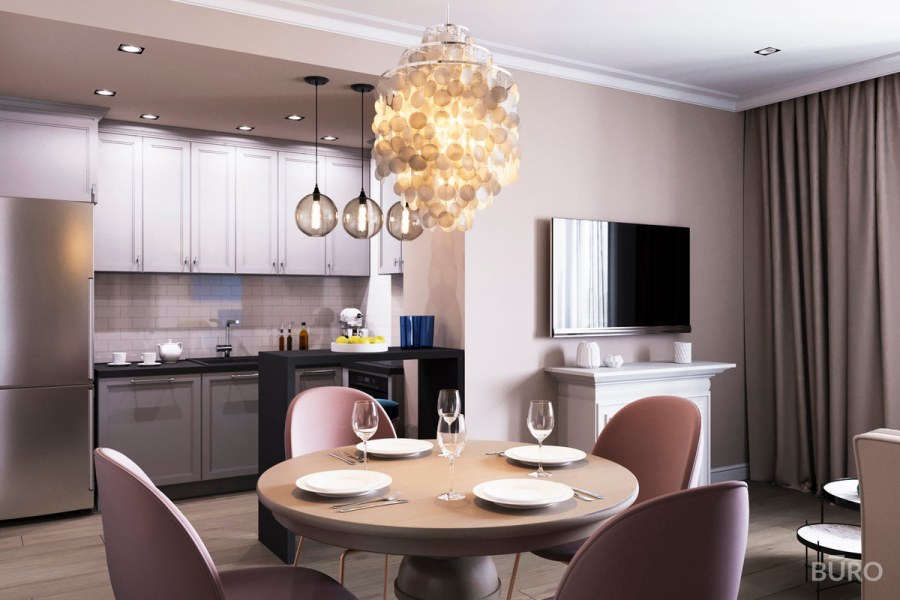 Интерьер кухни в пастельных тонах