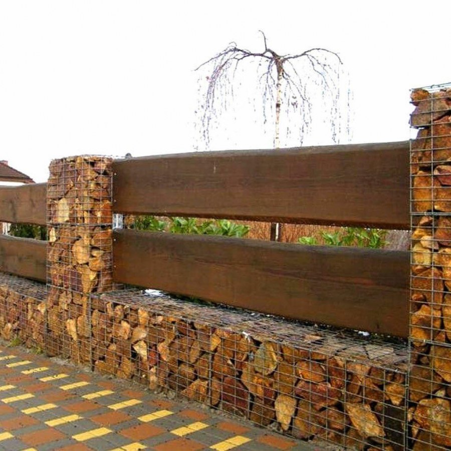 Габион дерево камень