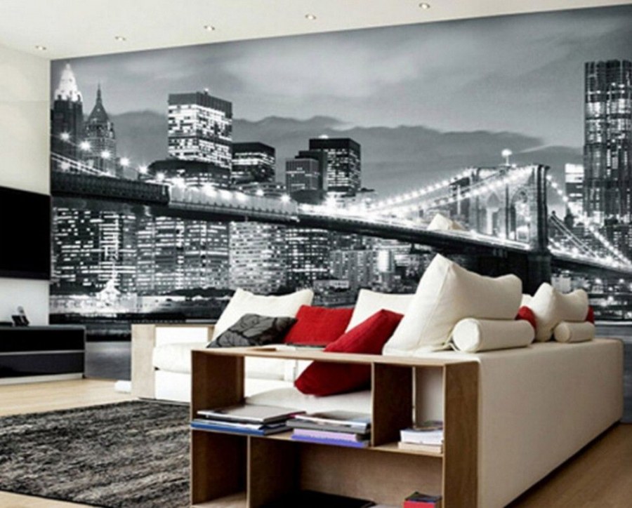 Фотообои город в интерьере комнаты