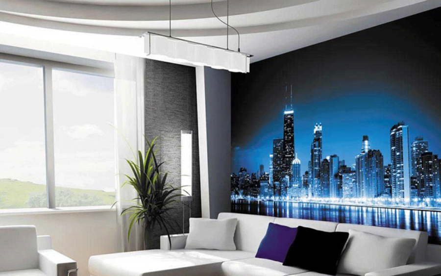 Дизайн зала с фотообоями