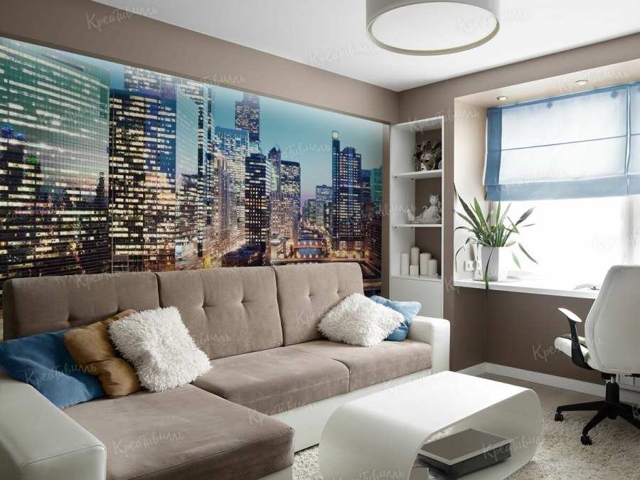 Интерьер в комнате с городом