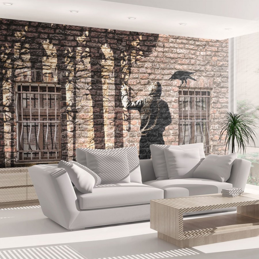 Фотообои город в интерьере гостиной