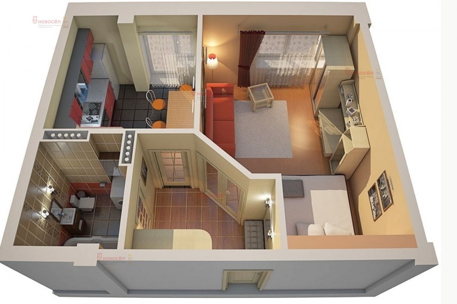 Перепланировка однокомнатной квартиры в двухкомнатную 50 кв.м