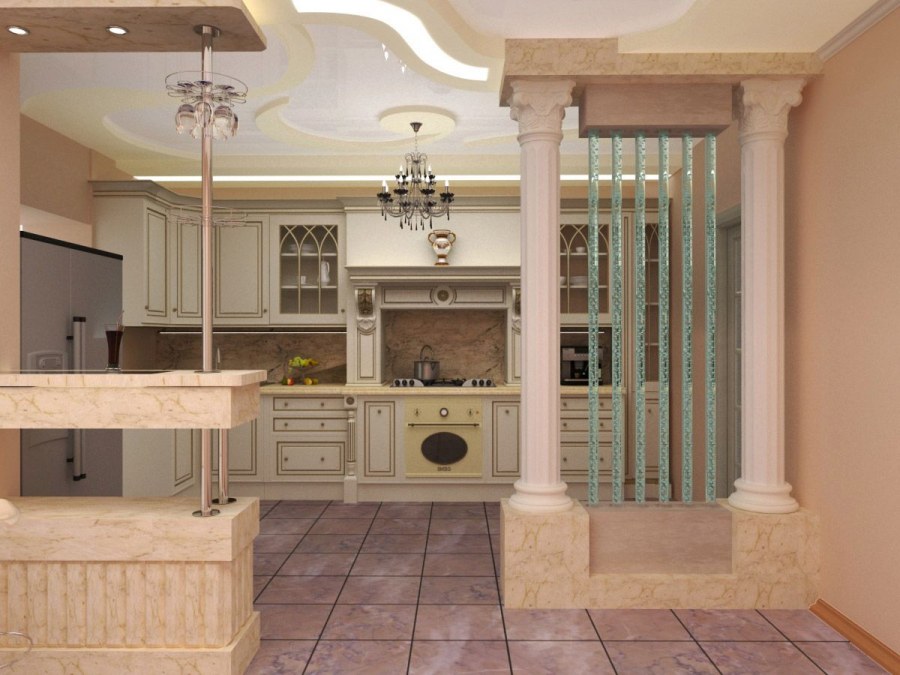 Колонны в интерьере кухни