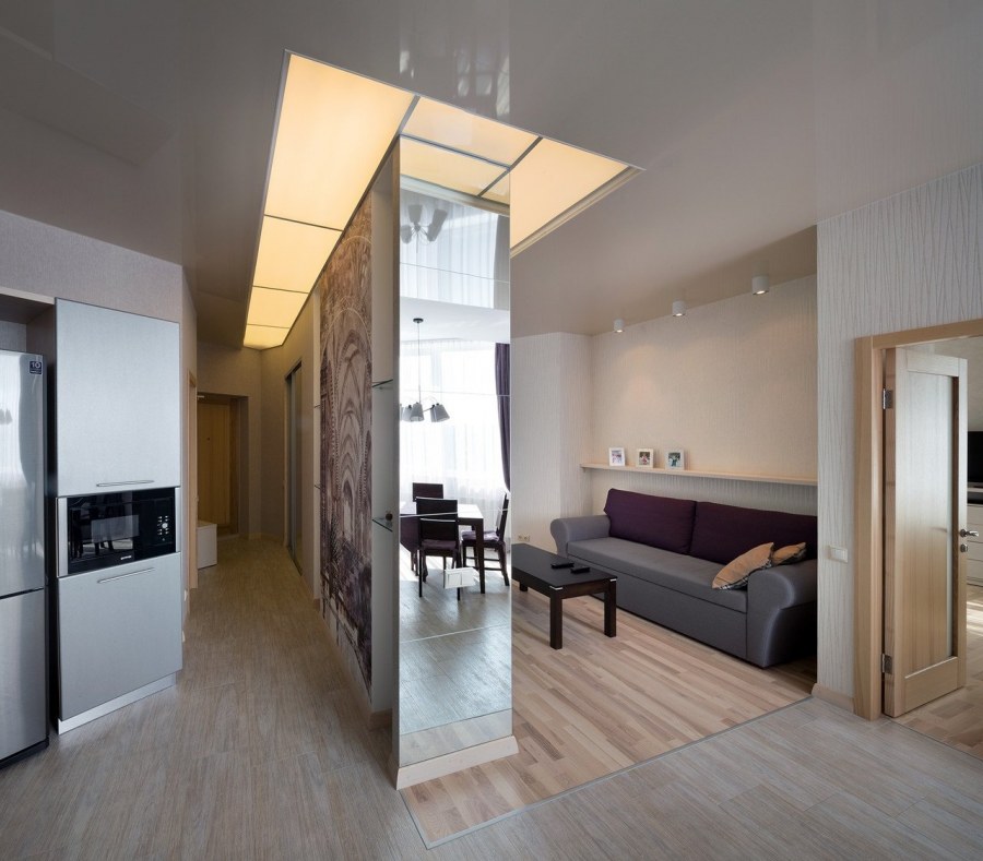 Кухня гостиная с колонной