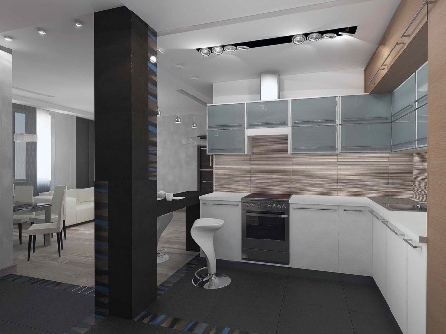 Гостиная студия с колонной