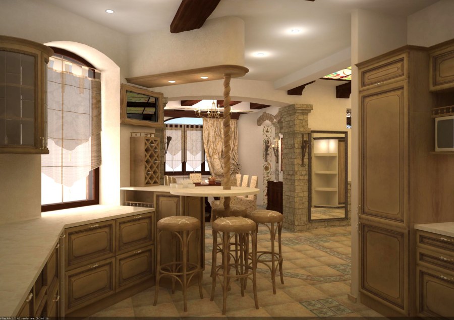 Кухня с несущими колоннами