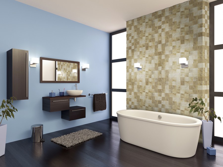 Деревянная мозаика в ванной