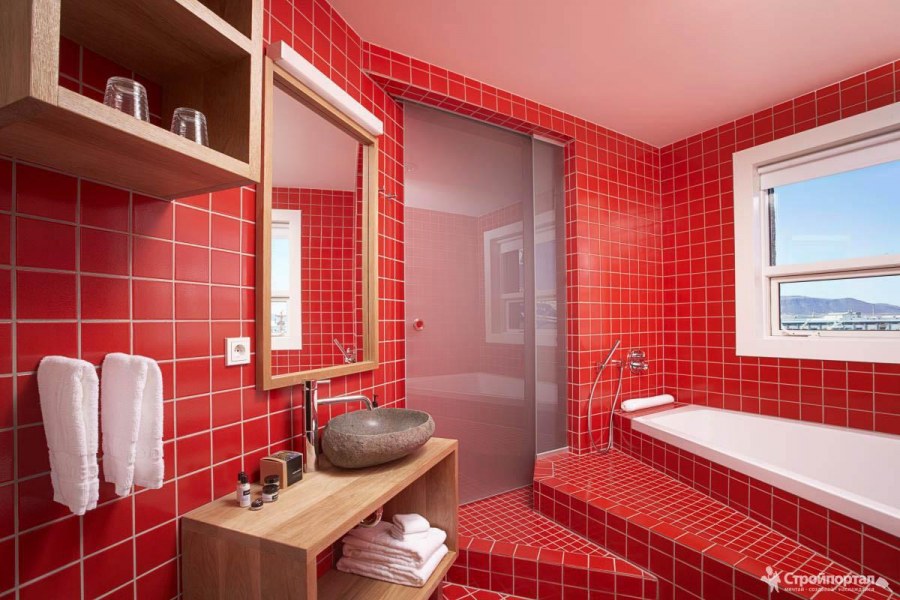 Красная плитка для ванной комнаты