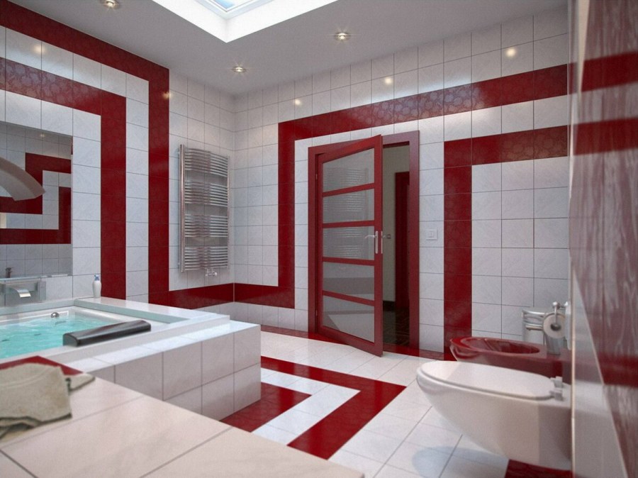 Красно белая ванная комната