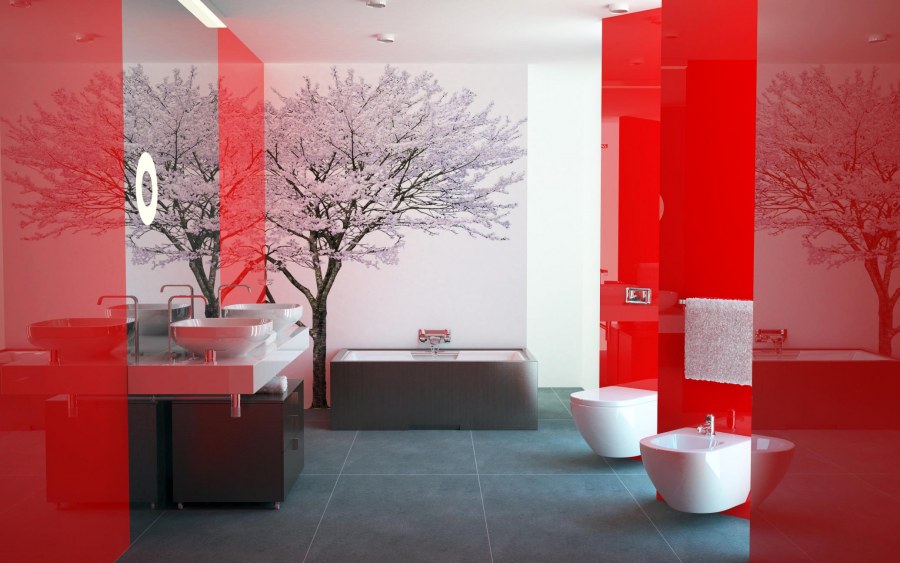 Интерьер ванной в Красном цвете