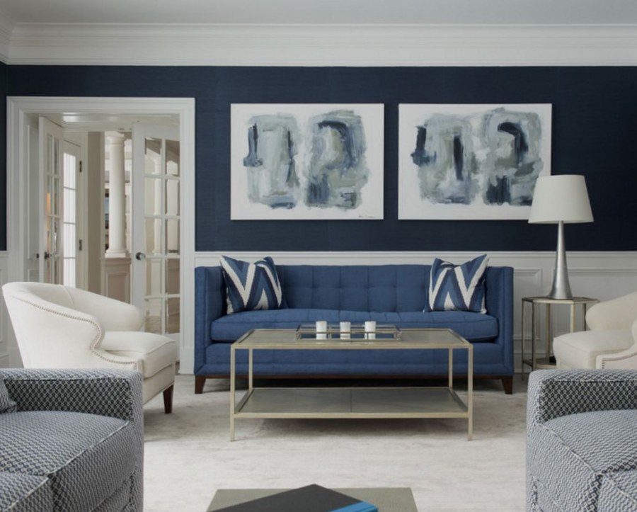 Гостиная в сине белых тонах